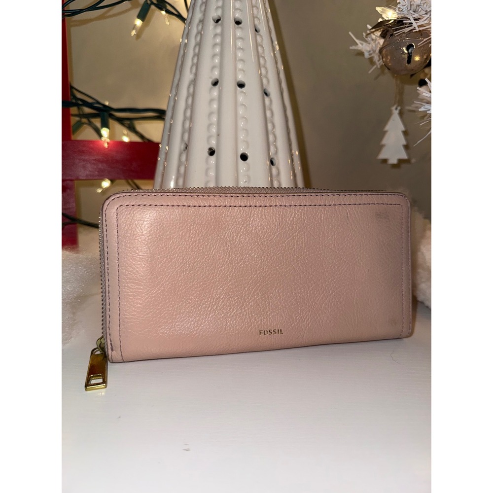 Fossil Pink Leather Zip Around Accordion Wallet‎ Organizer